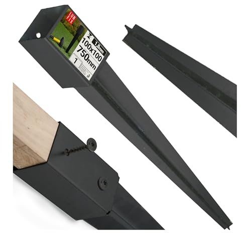 Einschlag-Bodenhülse 100x100mm Höhe 750mm Stahl schwarz pulverbeschichtet | Wandstärke 1.8 aus für Zaunbau, Pergola, Carport Pfostenhülse ohne Beton