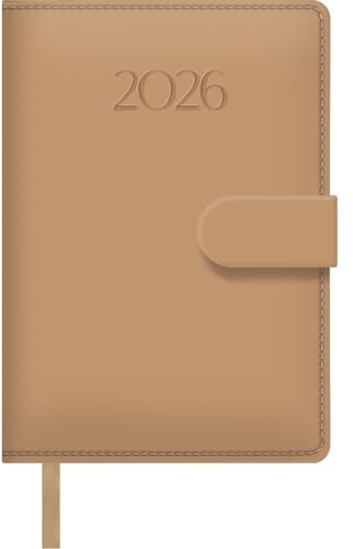 Dohe - Agenda 2026 - Tagesansicht, Größe 12,5x18 cm, Weiches Kunstledercover, Magnetverschluss mit Klappe, Lesezeichen, 12 Monate Januar bis Dezember, Jahresplaner auf Spanisch - Pretty Beige