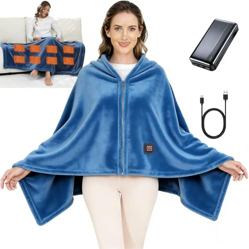 Ahigh Heizdecke mit Akku Kabellos, Elektrische Wärmedecke mit 3 Temperaturstufen & Überhitzungsschutz 150x80cm Doppelseitig Flanell Doppelte Dicke Ideal für Zuhause, Büro, Camping | Waschbar