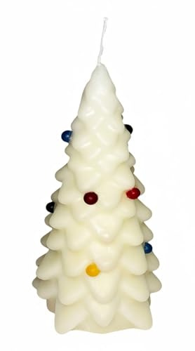 Cereria Di Giorgio - Candela Laccata a forma di Albero di Natale con Palline Colorate - Colore Panna - Altezza 19 cm - Artigianale - Idea Regalo Natale