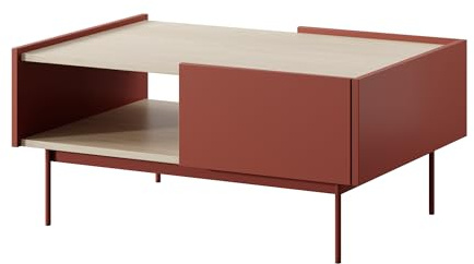 Komodee Nachttisch Kelowna Rot/Eiche 144x83x37 cm | Couchtisch Kelowna - Rot, Eiche - Zwei Schubladen - Breite 97 cm, Höhe 45 cm, Tiefe 65 cm