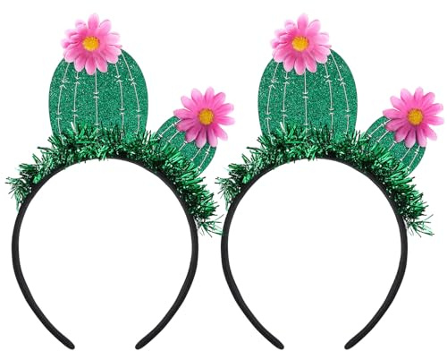 Anneome 2 Stück Kaktus Haarreif Damen mit Kaktusblüte und Glitzer aus Filz und Stoff Festlicher Haarreif für Sommerurlaub und Partys Wie Geburtstag oder Hochzeit