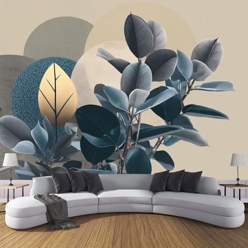 Seide Fototapete Wohnzimmer Geometrische Eukalyptusblätter 350x256cm, Fototapeten - Tapeten - Minimalismus Groß Foto Tapete Für Schlafzimmer Wohnzimmer Büro Wandtapete Deko