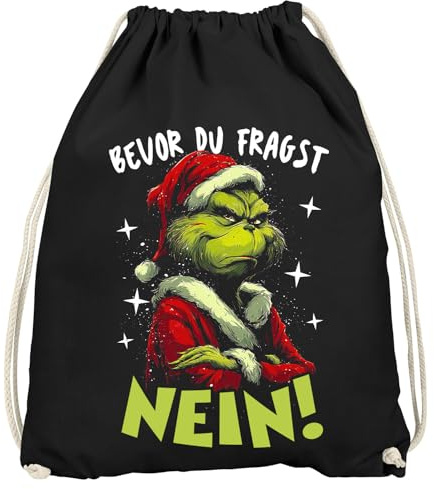 MoonWorks® Turnbeutel Weihnachten mit Spruch lustig Nein Statement Print Weihnachtsmuffel Geschenkidee Gymbag Schwarz unisize