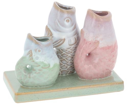 Shudehill Giftware Petite Pottery Fish Bud Vase Set, Ceramic Fish Stem Vases, Decorative Vase Trio