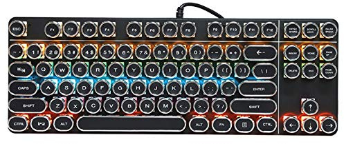 Hamwesh Typewriter Keyboard, Retro Punk Style USB Wired Mechanical Gaming Keyboard with Round Keycaps RGB Backlight and Ergonomic Design for PC Laptop Gamer