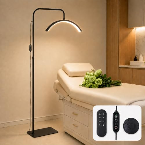 duowelly Half Moon Lamp 48W Lash Light,Dimmable Beauty Salon Lights | Remote/Cable/Foot Control for Lash & Tattoo Work,Shadow-Free Ra98 Beauty Light,3 Colour Temperatures, Adjustable Height