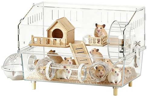 Hamsterkäfig - 2-stöckiges Haus mit Laufrad, Trinkflasche, Toilette für Hamster - Für Chinchilla & Kleintiere - Aktivität, Ruhe, Schlaf, Spiel