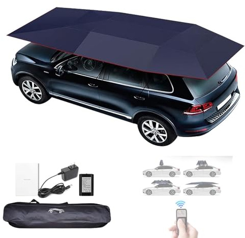 SOTIKARERY Tenda Automatica per Auto 2 in 1 E Ombrellone da Esterno,Baldacchino Pieghevole E Mobile, Telecomando,Applicabile alla Maggior Parte dei Modelli di Auto 4.2MSilver