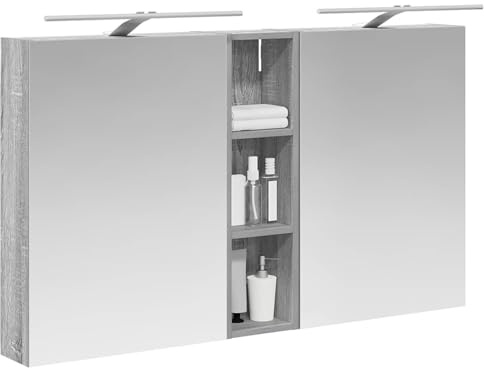 vidaXL Badezimmerschrank-Set 3 pcs 120 x 14,5 x 70 cm Holzwerkstoff, Badezimmer-Schrank, rechteckiger LED-Spiegel, moderner Wand-Organizer, praktischer Platzsparer