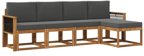 vidaXL Outdoor-Sofagarnitur 5 pcs Natur und Anthrazit Polyester, Garten Sofa Set, Moderne Möbel für draußen, Robustes Sitzen für Terrasse, Garten und Balkon, schicker Akazien Lounge