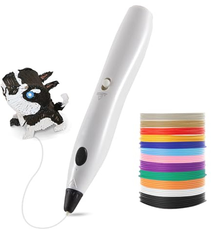 LIHUACHEN RPC200B 3D Stift Set (Button-Version) mit 12 Farben PLA-Filament, Fingerschutz, Zeichenschablonen, Kompatibel mit PLA-Filament, Geeignet für DIY-Bastelarbeiten, (Weiß)