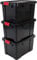 Iris Ohyama, Juego de 3 cajas de almacenamiento para bricolaje, 50 L, con cierre a presión, apilable, garaje - Power Box SK-450 - Negro