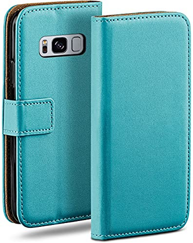 moex Book Case für Samsung Galaxy S8 Handyhülle mit Kartenfach, Hülle klappbar 360 Grad Schutzhülle, Klapphülle Flip Case Cover, PU Leder Handytasche Lederhülle, Türkis