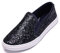 Feversole Women's Fashion Slip-On Trainer Casual Flat Loafers，Skater Pumps Trainers Sneakers Shoes Navy Glitter Size 6