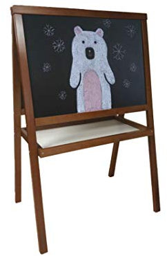 Grand chevalet enfant en bois couleur chêne, Recto ardoise noire et Verso blanc effaçable