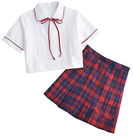 JK uniform Kleider Japanische Schuluniform Joshi kōsei Plaid Rock Karierter Rock Faltenrock (L, Rot Kariert)