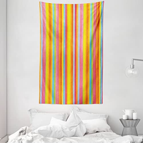 ABAKUHAUS Gestreift Wandteppich und Tagesdecke, Vertikale Bunte Linien, aus Weiches Mikrofaser Stoff Moderner Digitaldruck Waschbar, 140 x 230 cm, Mehrfarbig