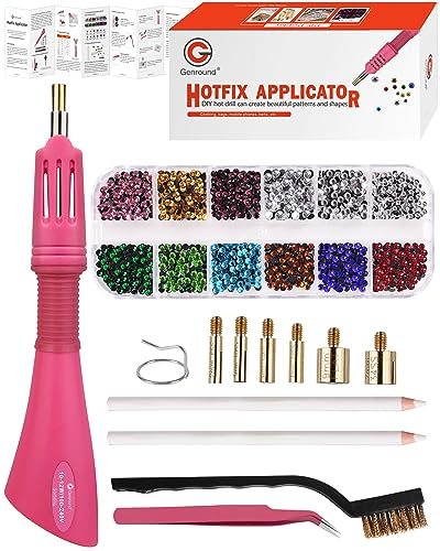 Genround Hotfix Strassstein Applikator, Strass Applikator Werkzeug Hotfix Applikator mit 1380stück Strassstein/Aufbewahrungskiste/Pinzette/Edelsteine