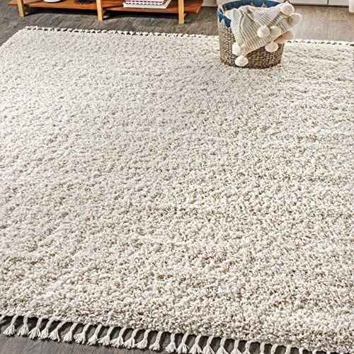 JONATHAN Y Mercer Shag Plush Tassel Cream Indoor Area Rug, 5x8, Contemporary, Modern, Easy-Cleaning for Living Room, Bedroom, Kitchen, Pet Friendly, Non-Shedding (MCR100D-5)