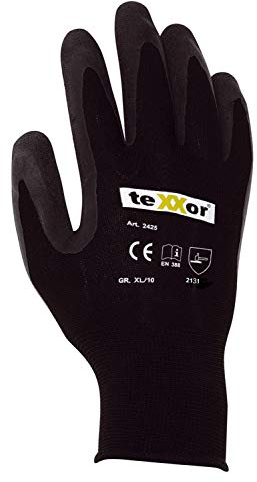 (12 Paar) teXXor Handschuhe Polyester-Strickhandschuhe Latex BESCHICHTET 12 x schwarz/schwarz L/9