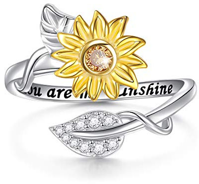 Flyow 925 Sterling Silber Schmuck Verstellbar Open Sonnenblume Ring für Damen und Mädchen (59 (18.8))