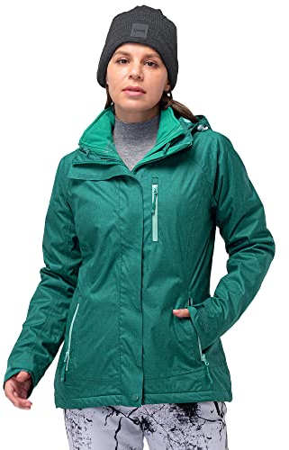 33,000ft 3 in 1 Jacke Damen Storm Jacket Winddicht Funktionsjacke, Atmungsaktiv Doppeljacke Regenjacke mit Softshelljacke Warm Skijacke Wasserdichte Winterjacke Grün 34