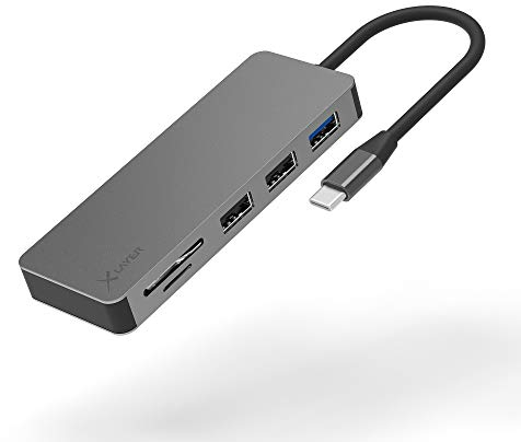 XLayer USB C Hub MULTIPORT Adapter | HDMI SD 4K Docking Station 3.0 | Kompatibel für MacBook Pro/Air, iPad Pro, Chromecast, Switch, Windows Geräte und Monitoren | 7 in 1 mit Power Delivery | Grau