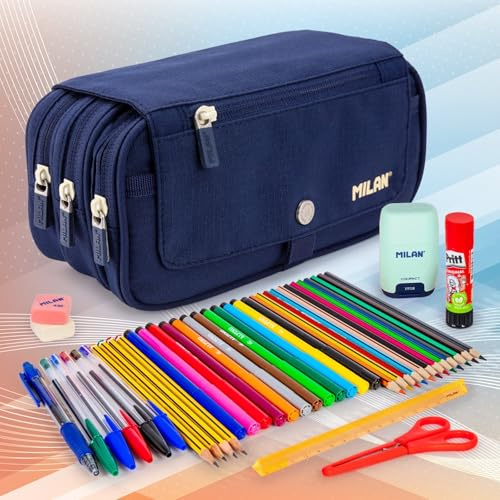 PracticDomus ColePack - Set aus Dreifach-Schulmappe mit 3 Reißverschlüssen und Schulbedarf der Top-Marken Enthalten (ML1918)