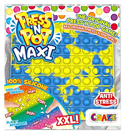 Press N Pop PressNPop Quadrat Craze Maxi XXL Fidget Toy sensorisches Anti Stress Spielzeug für Kinder Erwachsene Bubble Set Quadratform Bunte Motive 37478, Wunderschöne Farbkombinationen