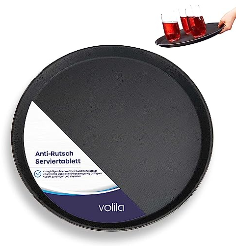 volila Schwarzes Rundtablett - 40cm (1er Pack) Gummiertes rutschfestes Serviertablett für Speisen und Getränke - Spülmaschinenfestes rundes Serviertablett für Partys, Zuhause, Bars & Restaurants