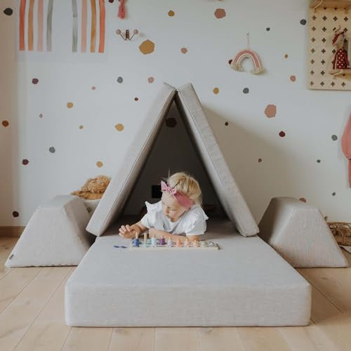 Sweet Home from wood Activity-Matratzen-Set - Sleepover-Matratzen-Set fürs Kinderzimmer - Activity-Spielmatratze - Schaumstoff-Couch - Montessori-Couch (Beige)