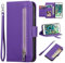 EYZUTAK Wallet Case for iPhone 6 Plus iPhone 6S Plus, 5 Card Slots Magnetic Closure Zipper Pocket Handbag PU Leather Flip Case with Wrist Strap TPU Kickstand Cover for iPhone 6 Plus/6S Plus-Purple