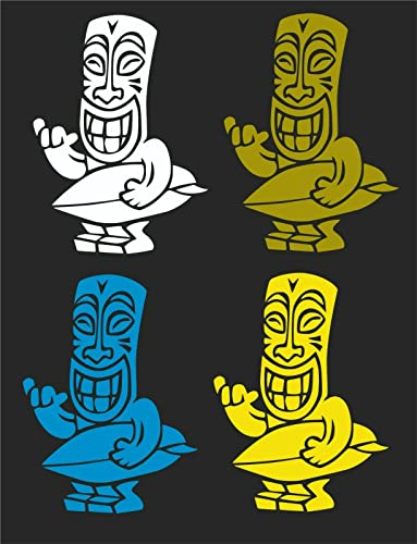 myrockshirt Einmal Tiki Surfer Surfbrett Tiki Figur 15 cm freie Farbwahl Aufkleber Autoaufkleber Sticker Wandtattoo