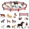 HUSHUI Figurines d'animaux de Cheval, modèle de Figurine de Cheval et de Cavalier de Simulation avec Figurines d'animaux de Simulation de Ferme de clôture Ensemble Jouet d'apprentissage émulationnel