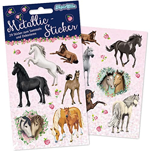 29 Metallic-Sticker * PFERDE & PONYS * zum Basteln und Spielen | 2 Bögen | Tapirella Sticker Aufkleber Pony Pferd Horses Kinder Kindergeburtstag Geburtstag Geschenk