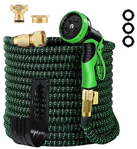 Flexibler Gartenschlauch Erweiterbarer Wasserschlauch mit 10-Brause Adapter aus Messing Aufhänger Bewässerung Gartenarbeit einziehbarer Schwerlastschlauch 4-lagiger Latexkern Anschluss(22.5M, grün)