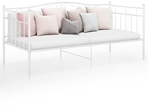 Mogou Schlafsofa Bettgestell, Schlafsofa, Schlafcouch, Couch Mit Schlaffunktion, Sofa Bed, Sofas & Couches, Bettsofa, Weiß Metall 90x200 cm, Anthrazit