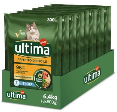 Ultima Appetito difficile Trota - Crocchette per gatti - Confezione da 8 x 800g - Totale 6,4kg