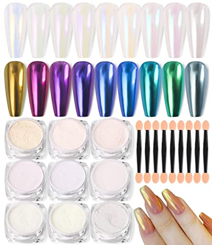 9 pezzi di polvere cromata per unghie oro rosa viola riflettente effetto specchio polvere laser glitterata con 9 pennelli per ombretto