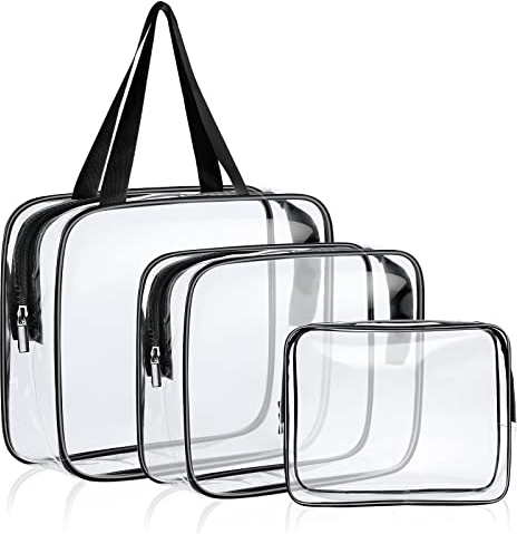 Aucuu Kulturtasche Transparent,3 Stück Kosmetiktasche Durchsichtig, wasserdichte PVC-Reise-Waschtaschen, TSA-zugelassene Make-up-Taschen, für Familie, Männer un Frauen