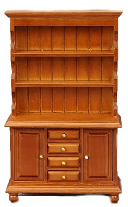 zalati Dollhouse Bookcase 1:12 Miniature with Openable Four Drawers and Two Cabinet Doors Bookshelf for Books Toys Display Showcase Decoration