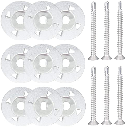 Griffes Rondelle Lot de 200 Rondelles d'Isolation de 28 mm de Diamètre en Fer Galvanisé 100Pcs Rondelles en Acier Galvanisé et 100Pcs Vis pour Isolation Thermique et Plaques de Plâtre