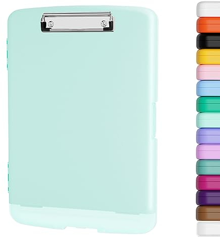 Piasoenc Klemmbrett mit Lagerung, Lagerung Klemmbretter mit Stifthalter und A4 Legal Papier Ordner, Heavy Duty Kunststoff, Folio & Side-Opening, Low Profile Clip, für Lehrer, Juristen,Blau