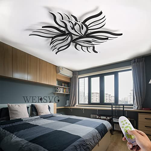 WERSVG Modern LED Deckenlampe Wohnzimmerlampe Kreatives Schwarze 9-flammig Deckenleuchte Dimmbar 3500K-6500K Mit Fernbedienung, für Wohnzimmer Schlafzimmer Küche Esszimmer flurlampe 85cm,90W