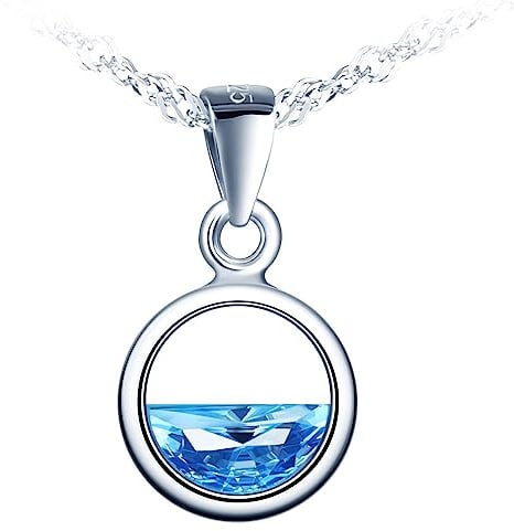MICMIF Kette Damen 925 Sterling Silber Meer Ozean Blau Kristall Rund Anhänger Silber Sea Leveler Halskette für Frauen Mädchen Schmuck Geschenke