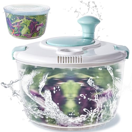 LEPCY Essoreuse à salade, bol durable qui ne se fissure jamais. Essoreuse à laitue de grande capacité de 4,8 l, essoreuse à légumes, fruits avec couvercle de rangement, base antidérapante. Cadeaux