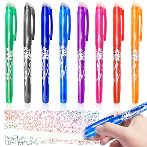 Eurtes Radierbarer Kugelschreiber, 8 Stück Farbe Tintenroller Radierbar Set 0.5mm Löschbare Gelschreiber, Nachfüllbarer Radierstift, Radierbare Stifte für Bürobedarf Schulsachen