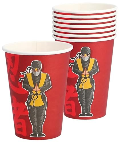 8 Partybecher * MANGA NINJA * für Kindergeburtstag und Party | Karate Kämpfer Kinder Geburtstag Party Becher Pappbecher