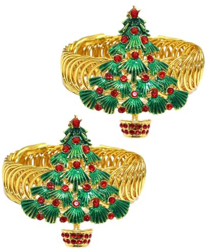 HOMSFOU Christmas Curtain Tiebacks Set of 2 Metal Spring Drapery Holdbacks with Rhinestone Christmas Tree Design for Holiday Home Decoration